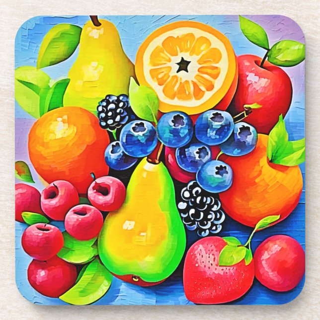 Vibrant Fruit Still Life Beverage Coaster (Front)