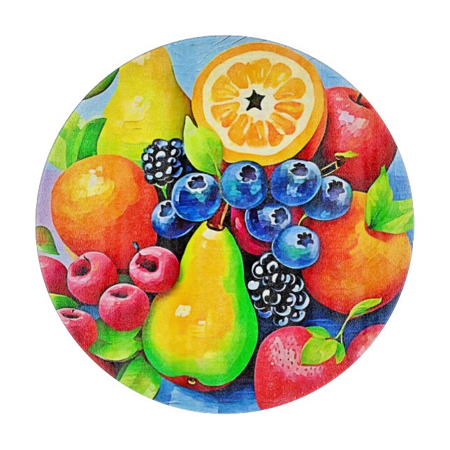 Vibrant Fruit Still Life Cutting Board (Front)