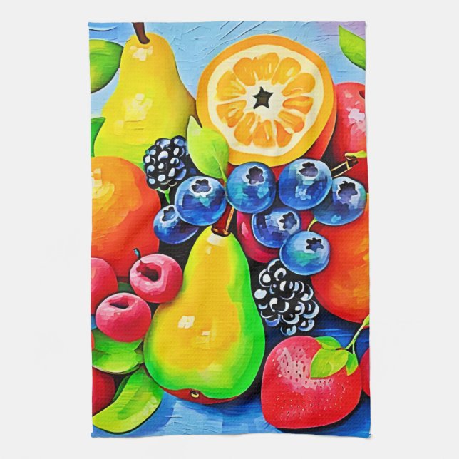 Vibrant Fruit Still Life Kitchen Towel (Vertical)