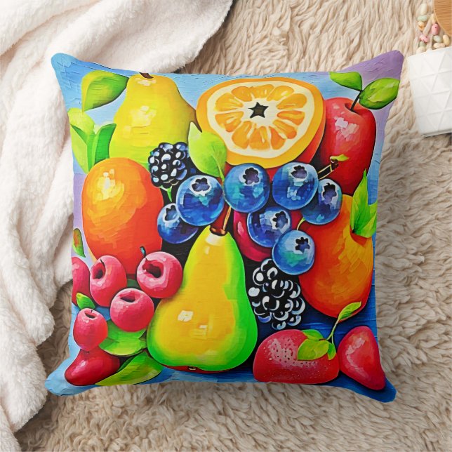 Vibrant Fruit Still Life Throw Pillow (Blanket)