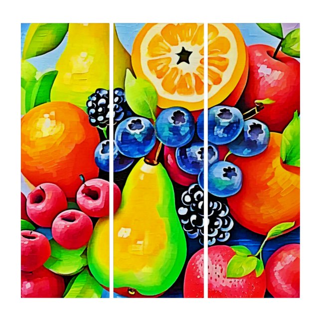 Vibrant Fruit Still Life Triptych (Front)