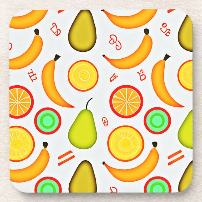 Vibrant Fruity Kaleidoscope Pattern Beverage Coaster (Front)