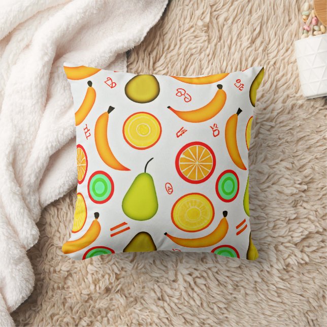Vibrant Fruity Kaleidoscope Pattern Throw Pillow (Blanket)