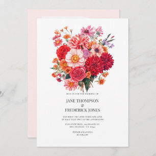 Vibrant Fuchsia and Coral Floral Wedding QR Code Invitation