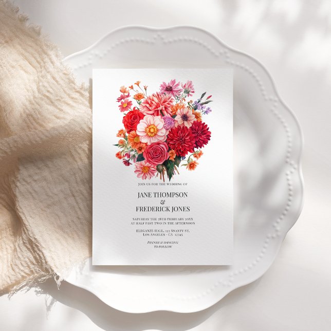Vibrant Fuchsia and Coral Floral Wedding QR Code Invitation (Vibrant Fuchsia and Coral Floral Wedding QR Code Invitation)