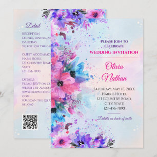 Vibrant Fuchsia and Purple Watercolor Wedding Invitation