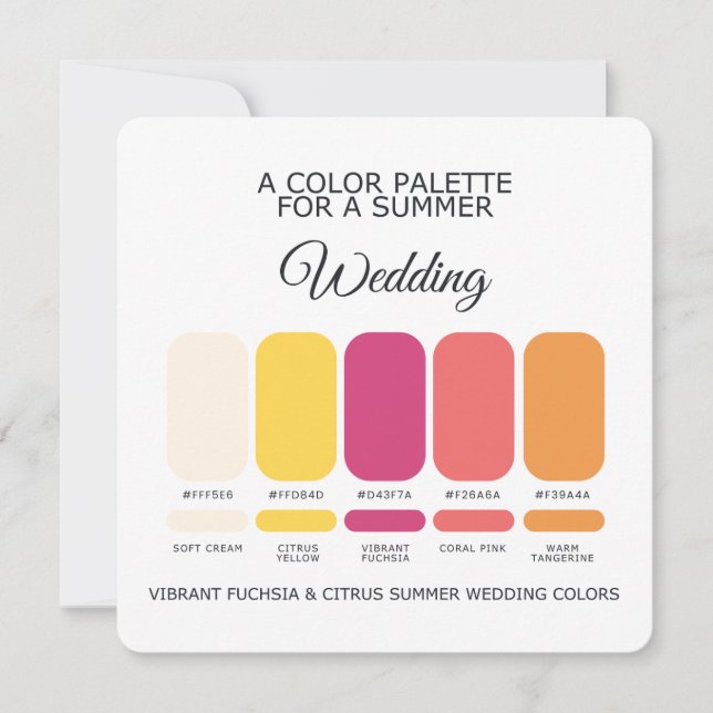 Vibrant Fuchsia Citrus Summer Wedding Palette Card (Front)