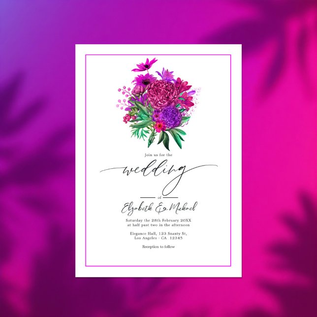 Vibrant Fuchsia Modern Wedding Photo QR Code Invitation (Vibrant Fuchsia Modern Wedding Photo QR Code Invitation)