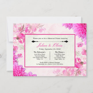 Vibrant Fuchsia Pink Floral Rehearsal Dinner Invitation