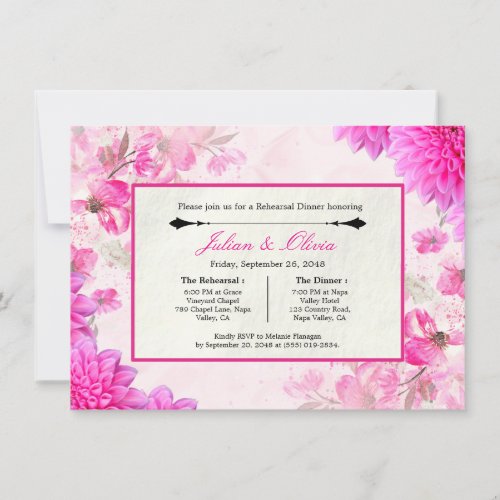 Vibrant Fuchsia Pink Floral Rehearsal Dinner Invitation