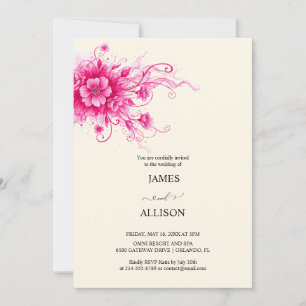 Vibrant Fuchsia Watercolor Flora Wedding Invitation