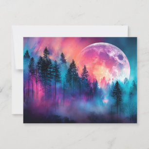 Vibrant Full Moon Rising Over a Dreamlike Forest Postcard