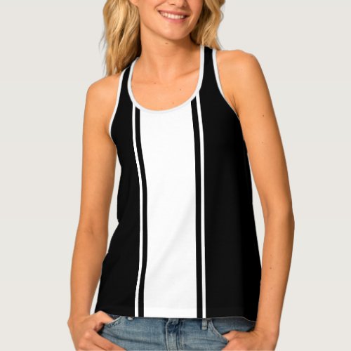 Vibrant Fun Black White Vertical Racing Stripes Tank Top