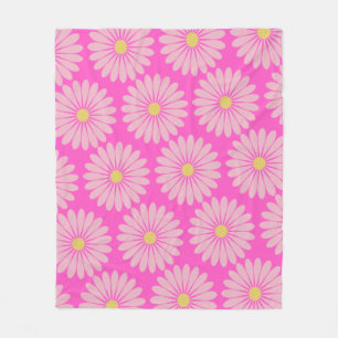 Vibrant Fun Retro Bright Pink Daisy Floral Pattern Fleece Blanket