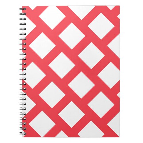 Vibrant Funky Coral Red  White Rhombus Pattern Notebook