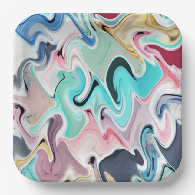 Vibrant Fusion, multicolor Artistic Party  Paper P Plates (Front)