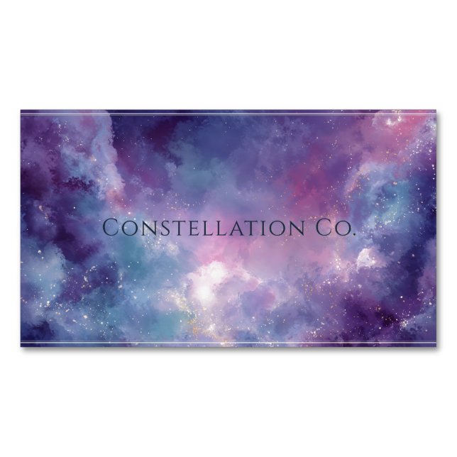 Vibrant Galaxy Pink Purple Nebula White Frame Business Card Magnet (Front)