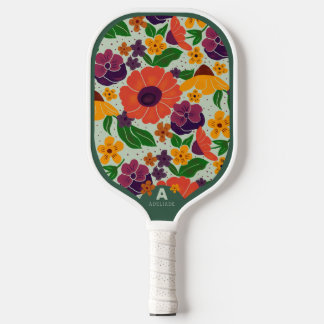 Vibrant Garden Floral Pattern Pickleball Paddle