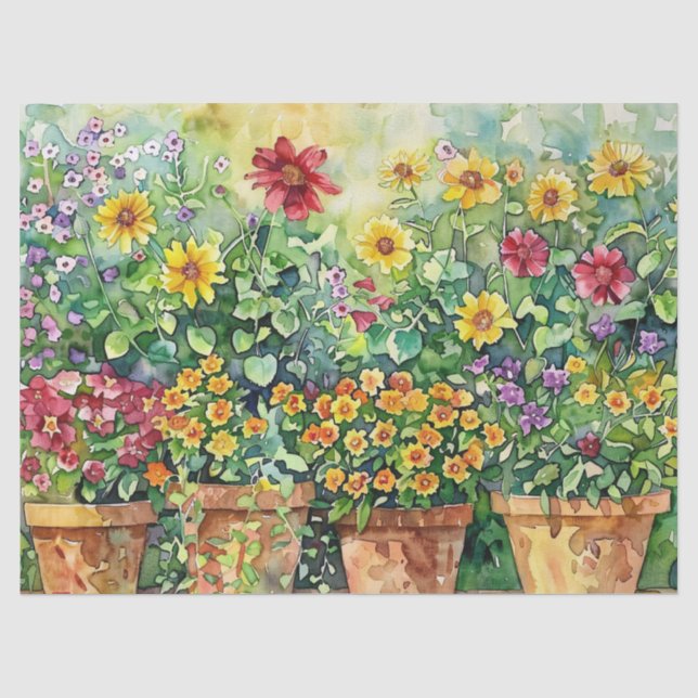 Vibrant Garden Floral Watercolor Decoupage Tissue Paper (Front)
