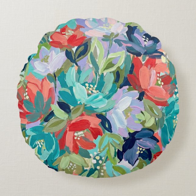 Vibrant Garden Symphony Round Pillow (Front)