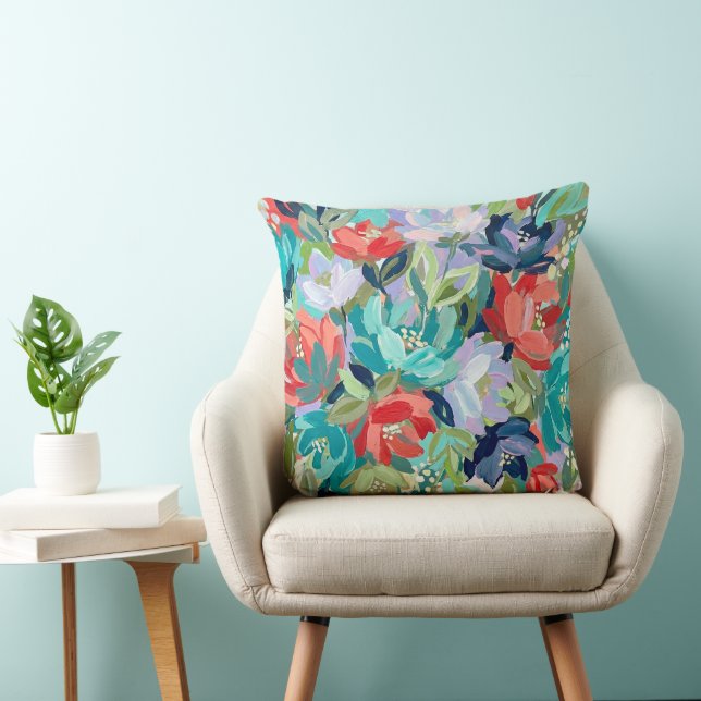 Vibrant Garden Symphony Throw Pillow (Chair)