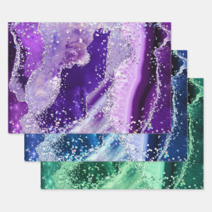 Vibrant Gemstone Marble Agate Patterns Wrapping Paper Sheets