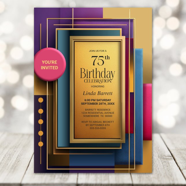 Vibrant Geometric 75th Birthday Party Invitation (Creator Uploaded)