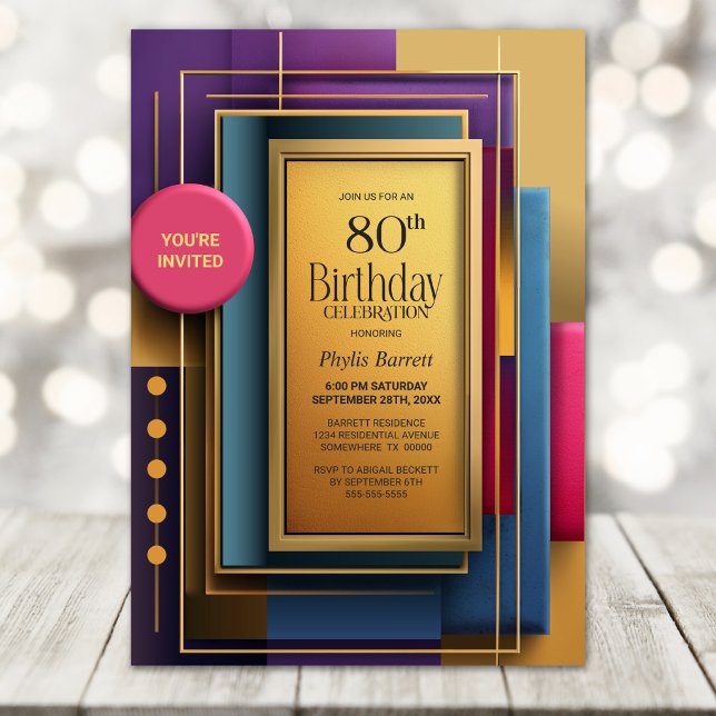 Vibrant Geometric 80th Birthday Party Invitation (Creator Uploaded)