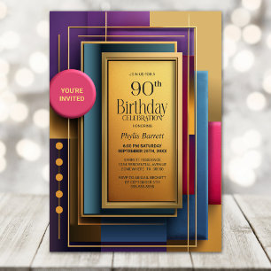 Vibrant Geometric 90th Birthday Party Invitation