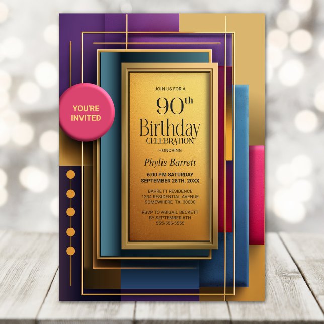 Vibrant Geometric 90th Birthday Party Invitation (Creator Uploaded)