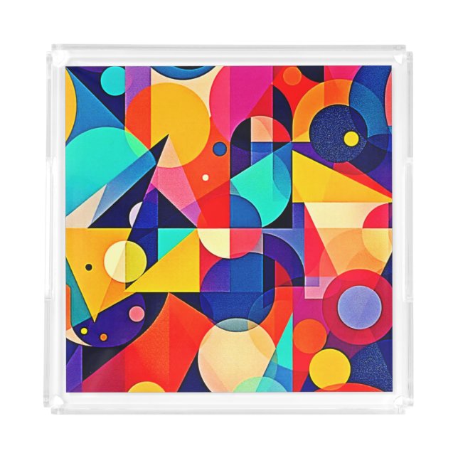 Vibrant Geometric Abstract Art Acrylic Tray (Front)