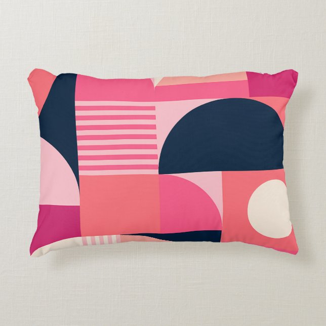 Vibrant Geometric Abstract Pattern with Pink Navy Accent Pillow (Front)