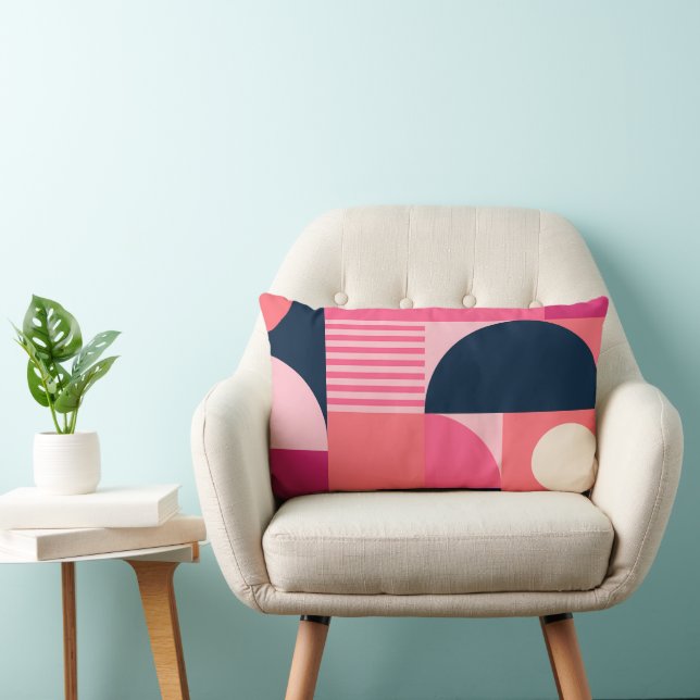 Vibrant Geometric Abstract Pattern with Pink Navy Lumbar Pillow (Chair)