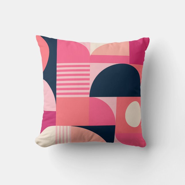 Vibrant Geometric Abstract Pattern with Pink Navy Throw Pillow (Front)