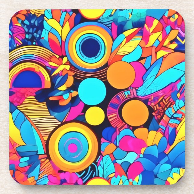 Vibrant Geometric Abstract Patterns Beverage Coaster (Front)
