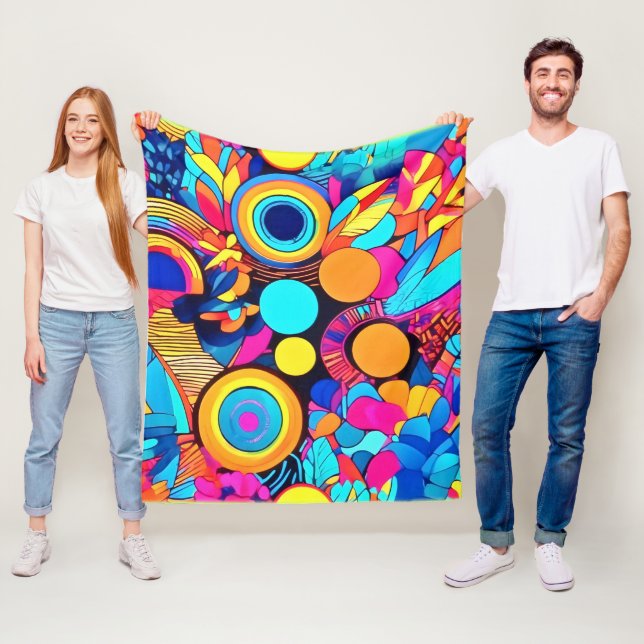 Vibrant Geometric Abstract Patterns Fleece Blanket (In Situ)