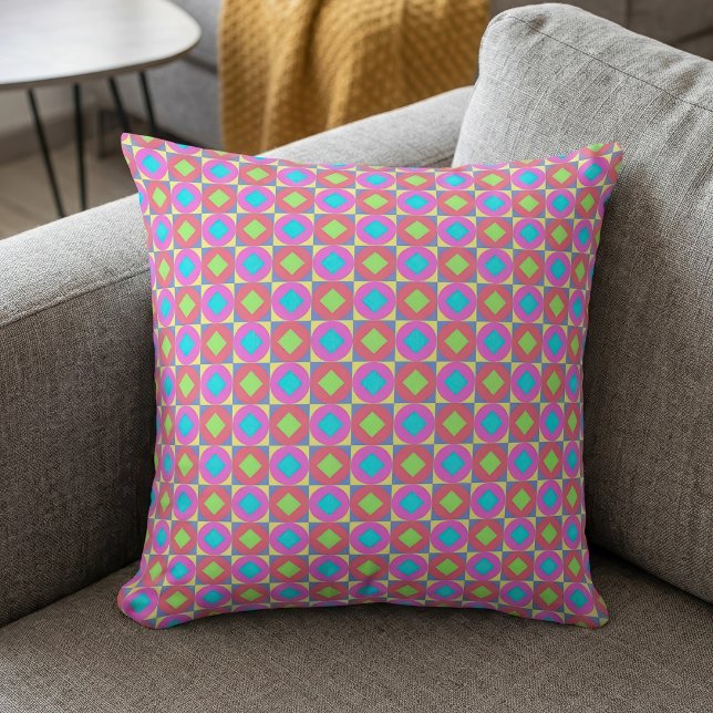 Vibrant Geometric Abstract Psychedelic Pattern Throw Pillow (Vibrant Geometric Abstract Psychedelic Pattern. Throw Pillow)