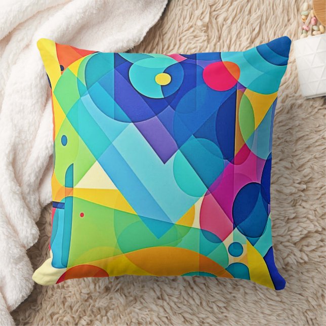 Vibrant Geometric Abstract Throw Pillow (Blanket)