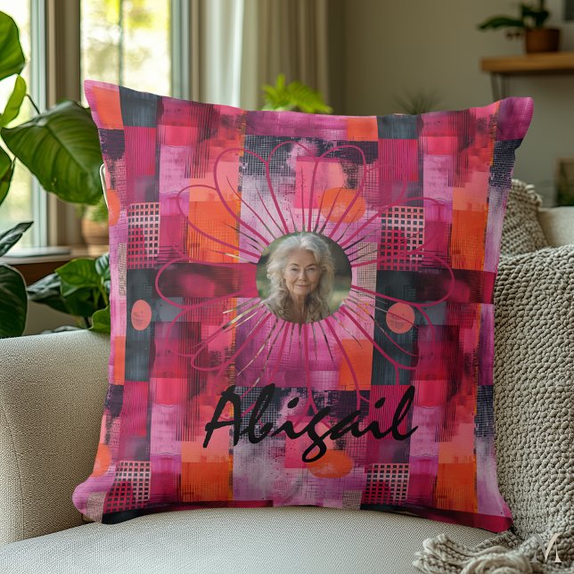 Vibrant Geometric Bloom – Modern Abstract Portrait Throw Pillow (Creator Uploaded)