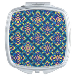 Vibrant Geometric Boho Floral Pattern Compact Mirror