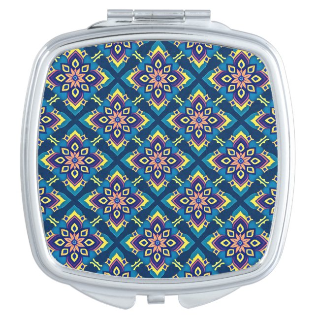 Vibrant Geometric Boho Floral Pattern Compact Mirror (Front)