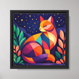Vibrant Geometric Cat Canvas Wall Art – 