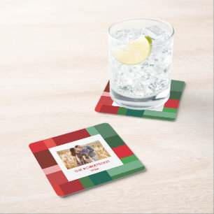Vibrant Geometric Color Block Christmas Gift Photo Square Paper Coaster