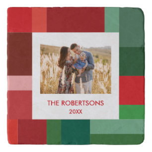 Vibrant Geometric Color Block Christmas Gift Photo Trivet