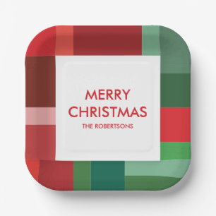 Vibrant Geometric Color Block Christmas Holiday Paper Plates