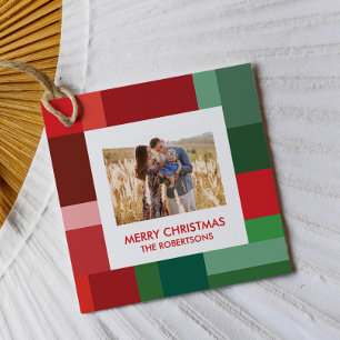 Vibrant Geometric Color Block Christmas Photo Favor Tags