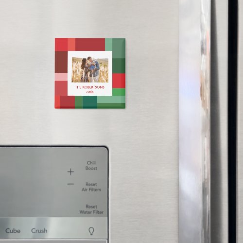 Vibrant Geometric Color Block Christmas Photo Magnet