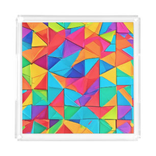 Vibrant Geometric Color Blocks Art Acrylic Tray