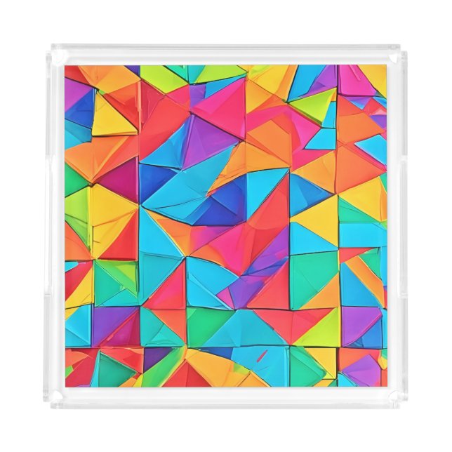 Vibrant Geometric Color Blocks Art Acrylic Tray (Front)