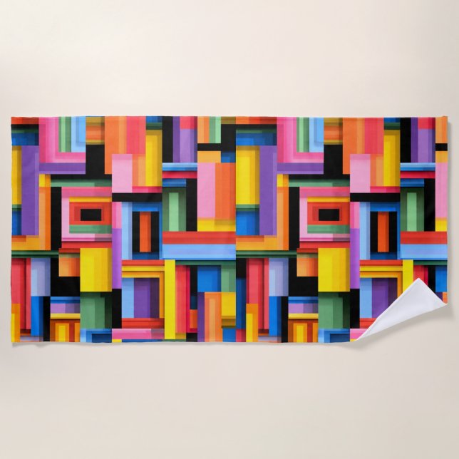 Vibrant Geometric Color Blocks Beach Towel (Front)